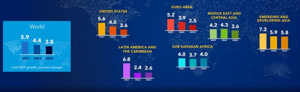 국제통화기금이 25일 세계경제전망 전망을 발표했다. 주요 지역별 성장률 전망치. 사진=IMF
