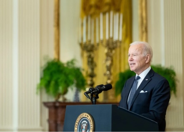 조 바이든 미국 대통령이 백악관에서 연설하고 있다.사진=백악관