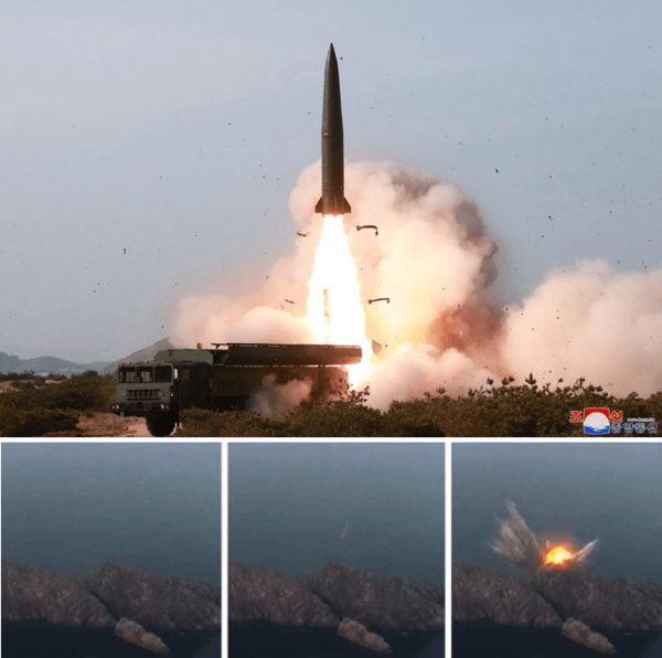 '북한판 이스칸데르' 미사일 KN-23 발사장면과 표적 타격 장면. 사진=노동신문/조선중앙통신