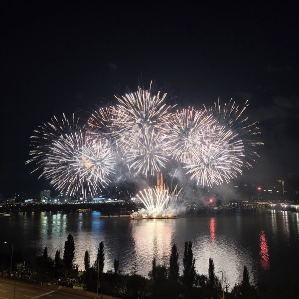 8일 서울 한강에서 열린 세계불꽃축제에서  화려한 불꽃들이 터지고 있다. 사진=박준환 기자