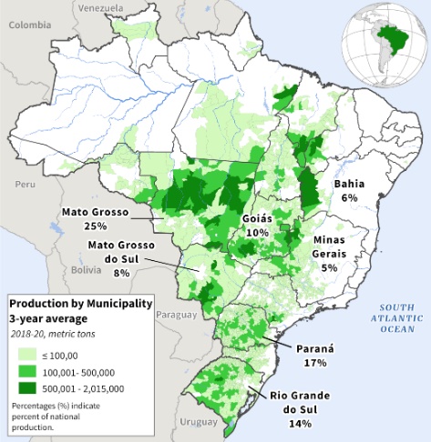 브라질의 콩 생산지역. 사진=미국 농무부(USDA)