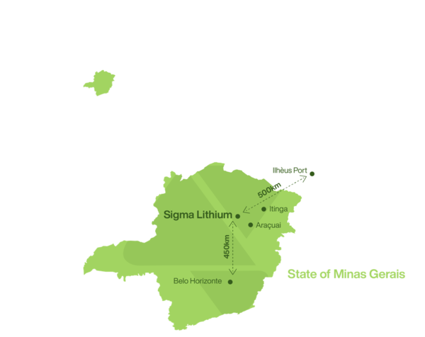 브라질 미나스 제라이스주에 있는 시그마리튬 소유 '그로타 도 시릴로' 스포듀민 광산 위치.사진=시그마리튬