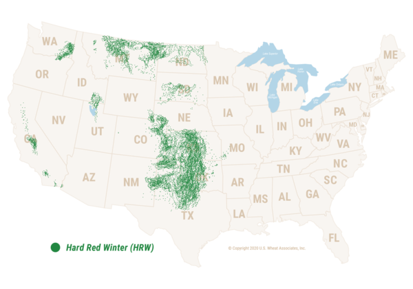 미국의 경질 적색 겨울밀(HRW) 재배지역. 사진=미국 밀 협회(US. Wheat Associates)