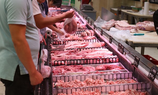 중국의 명절인 출전을 앞두고 소비자들이 돼지고기를 미리 사려고 하고 도살장 등이 돼지를 미리 확보하려고 함에 따라 돼지고기와 돼지값이 오르고 있다. 사진은 중국 정육점에서 돼지고기를 고르고 있는 모습. 사진=글로벌타임스