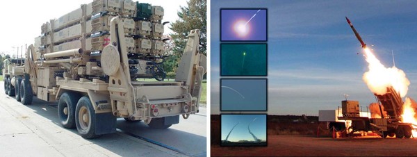 패트리어트-3 MSE 12발 발사 차량과 발사 모습. 사진=미육군획득지원센터(USAASC)